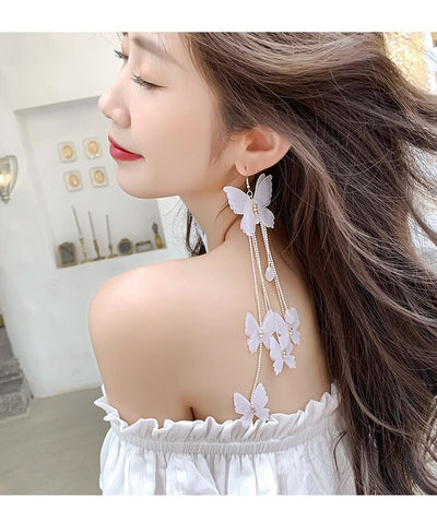New design fashion exaggerated jewelry long white butterfly earrings
