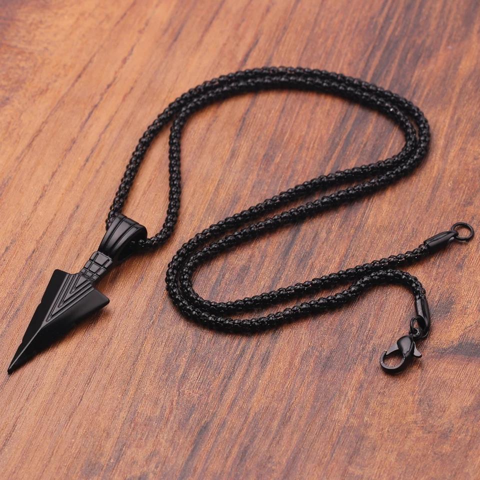 Matte Black Long Necklace with Arrow Pendant