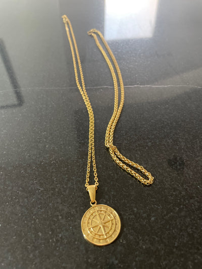 Compass Pendant, Stainless Steel Golden