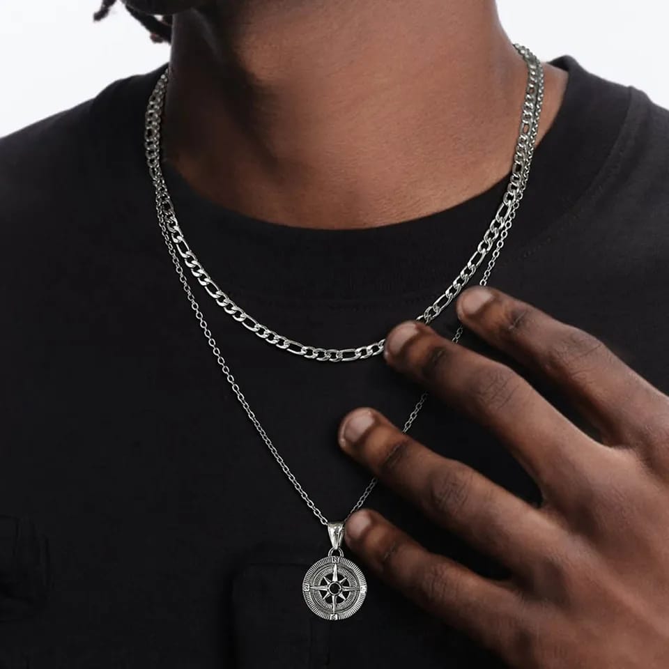 Silver Color Viking Compass Pendant Necklace