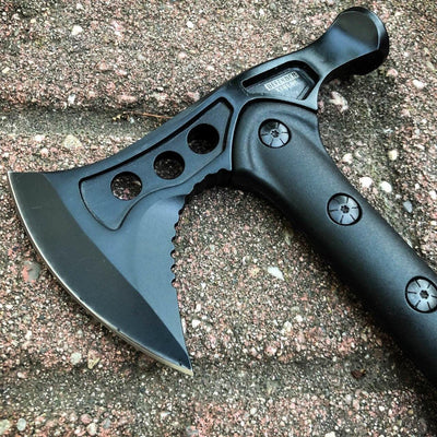 15" Battle Axe BLACK Hatchet Tomahawk Hammer Pin Tactical Fixed Blade