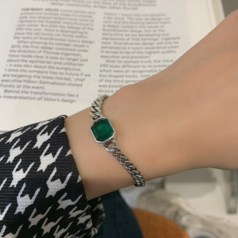 Simple Green Sterling Silver Bracelet