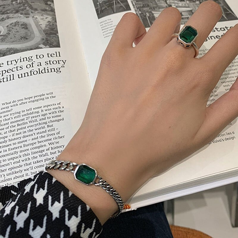 Simple Green Sterling Silver Bracelet