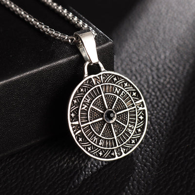 Silver Color Viking Compass Pendant Necklace