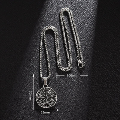 Silver Color Viking Compass Pendant Necklace