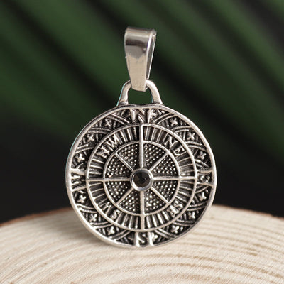 Silver Color Viking Compass Pendant Necklace