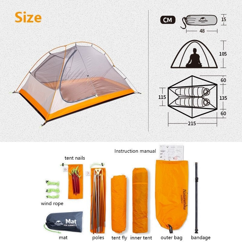 Naturehike Ultralight Professional  2 People 20D Camping Tent Outdoor Cycling Trekking Hiking Backpacking Waterproof Tents
