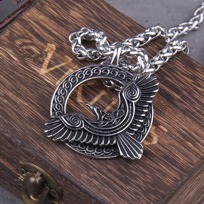 Viking Raven Pendant Necklace Stainless Steel