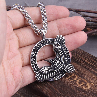 Viking Raven Pendant Necklace Stainless Steel