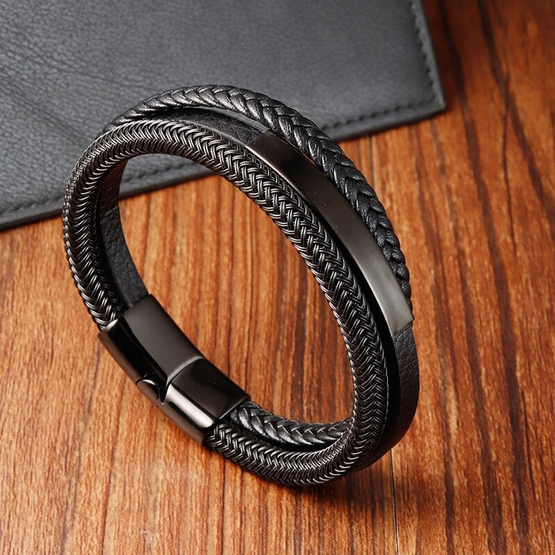 New Arrival Trendy Black Multilayer Leather Bracelet