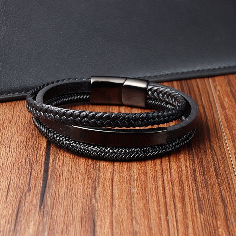 New Arrival Trendy Black Multilayer Leather Bracelet