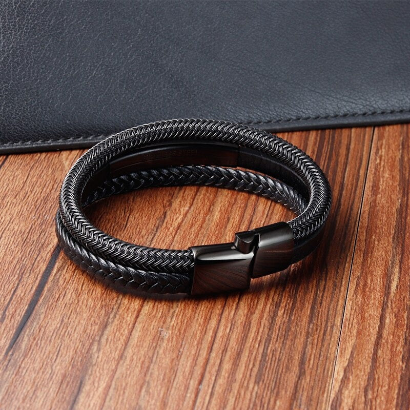 New Arrival Trendy Black Multilayer Leather Bracelet