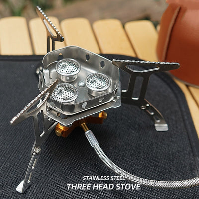 Camping Outdoor Portable Three Head Stove with Butane