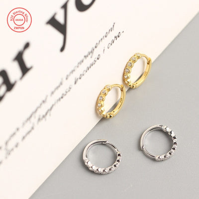 Sterlling Silver Delicate Crystals Diamond Zricon Stone Small Huggie Circle Hoop Earrings