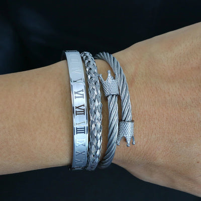 Top Quality Luxury Royal Crown 3Pcs Bracelets & Bangles Set Stainless Steel