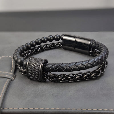 Trendy Genuine Multilayer Chain & Leather Bracelet