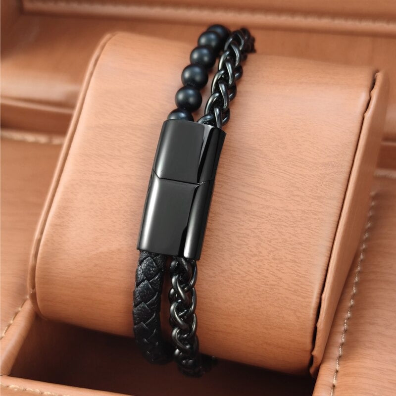 Trendy Genuine Multilayer Chain & Leather Bracelet