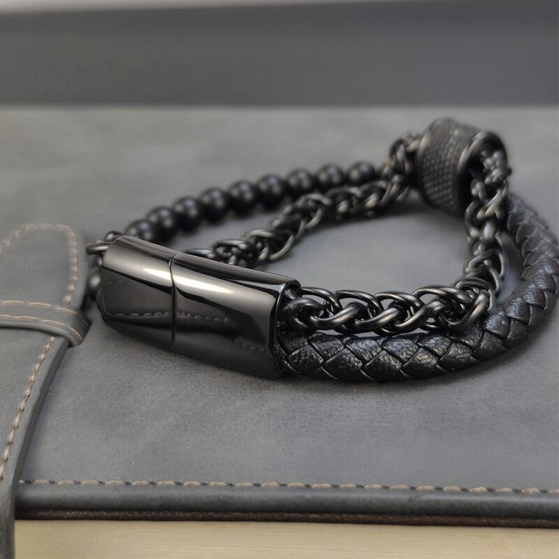 Trendy Genuine Multilayer Chain & Leather Bracelet
