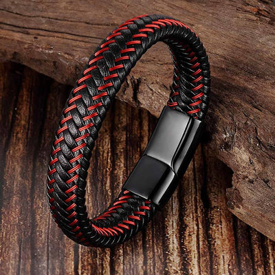 Trendy Red Braided Leather Rope Bracelet