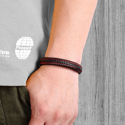 Trendy Red Braided Leather Rope Bracelet