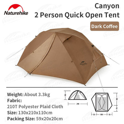 Naturehike Canyon 2 Persons One-Key Quick Open Camping Tent