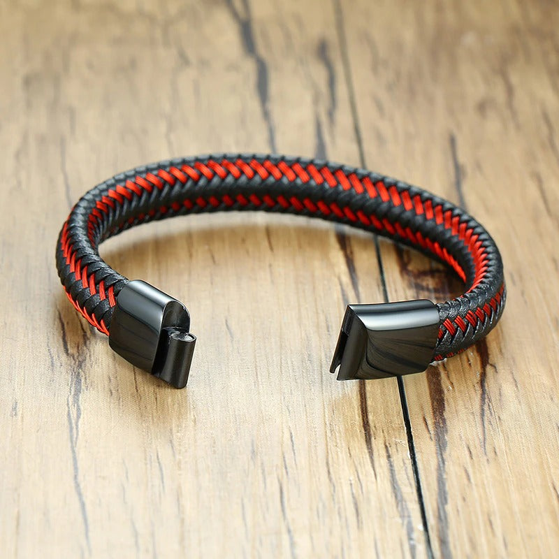 Trendy Red Braided Leather Rope Bracelet