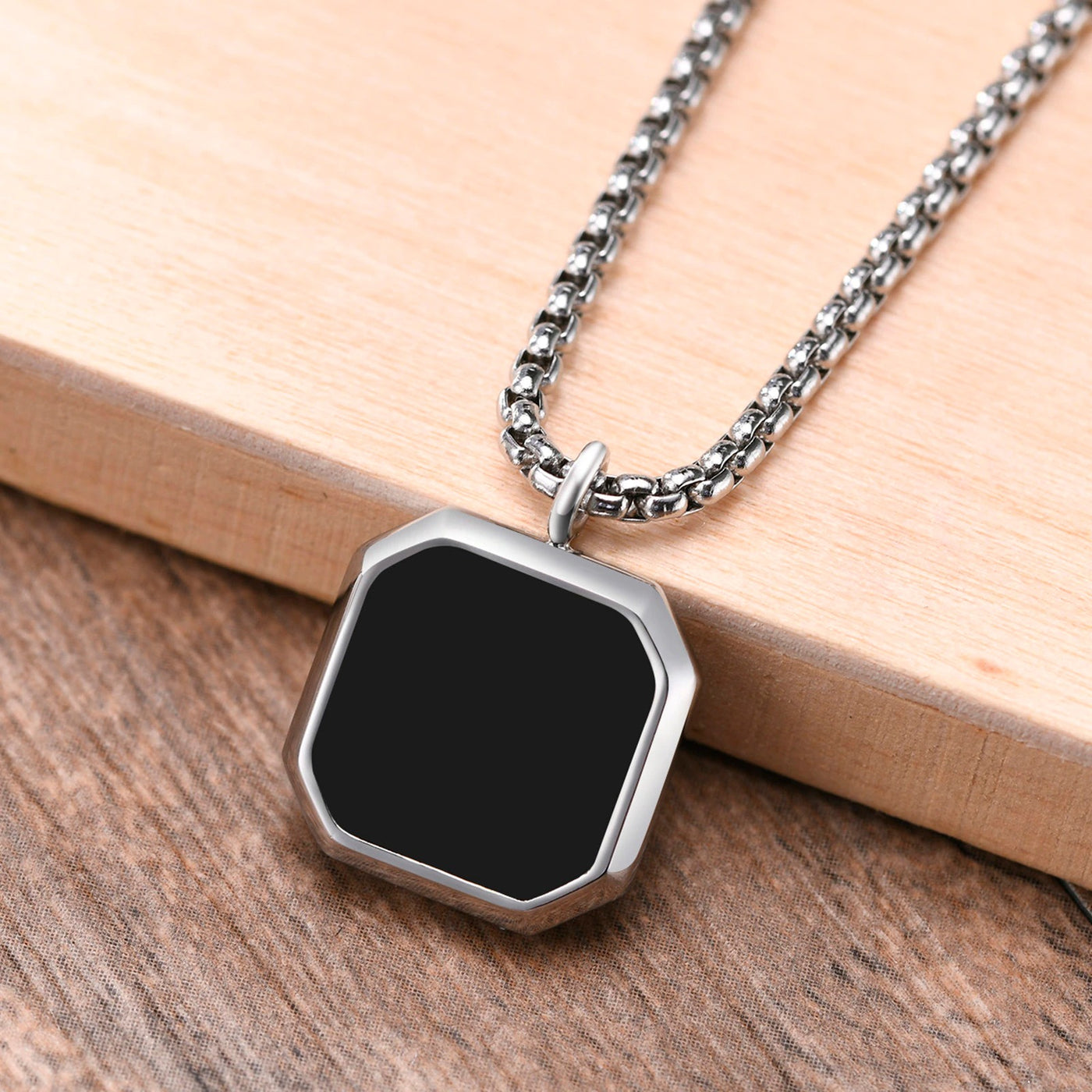 Square Necklace for Men Gold Silver Color Stainless Steel Geometric
